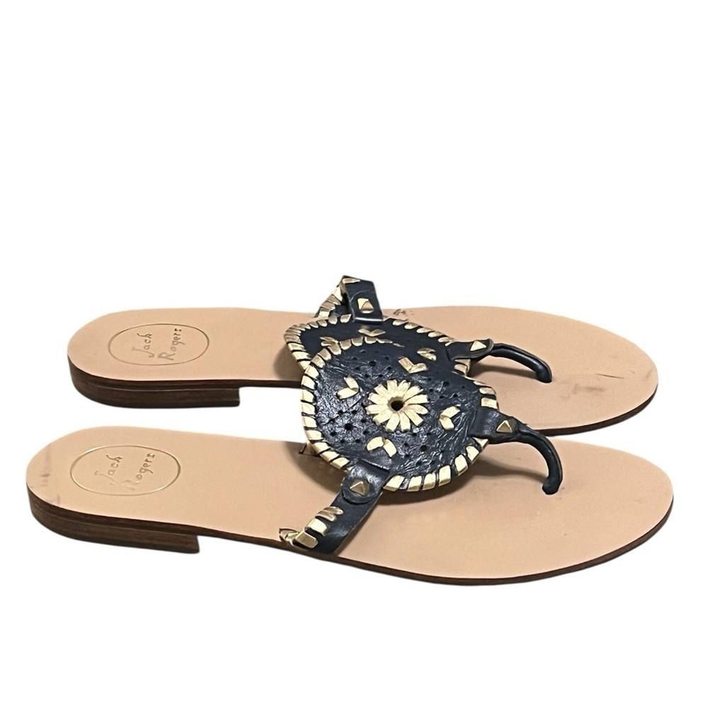 Jack Roger’s Gerorgica navy and gold leather medallion sandals preppy classic - Picture 3 of 10